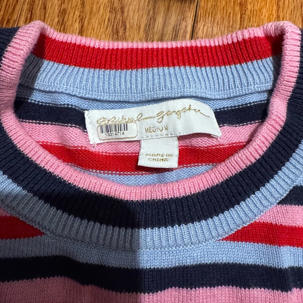 Spiritual Gangster Stripe Nikki Crop Sweater Long Sleeve Top - Pink, Blue Knit M - Picture 4 of 5